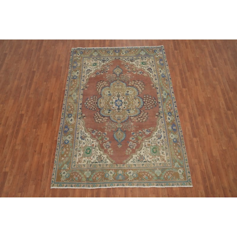 Hand Knotted Oriental 100% Wool Carpet Traditional Floral Oranges & Rust Tabriz Area Rug - 9' 4'' X 6' 5''