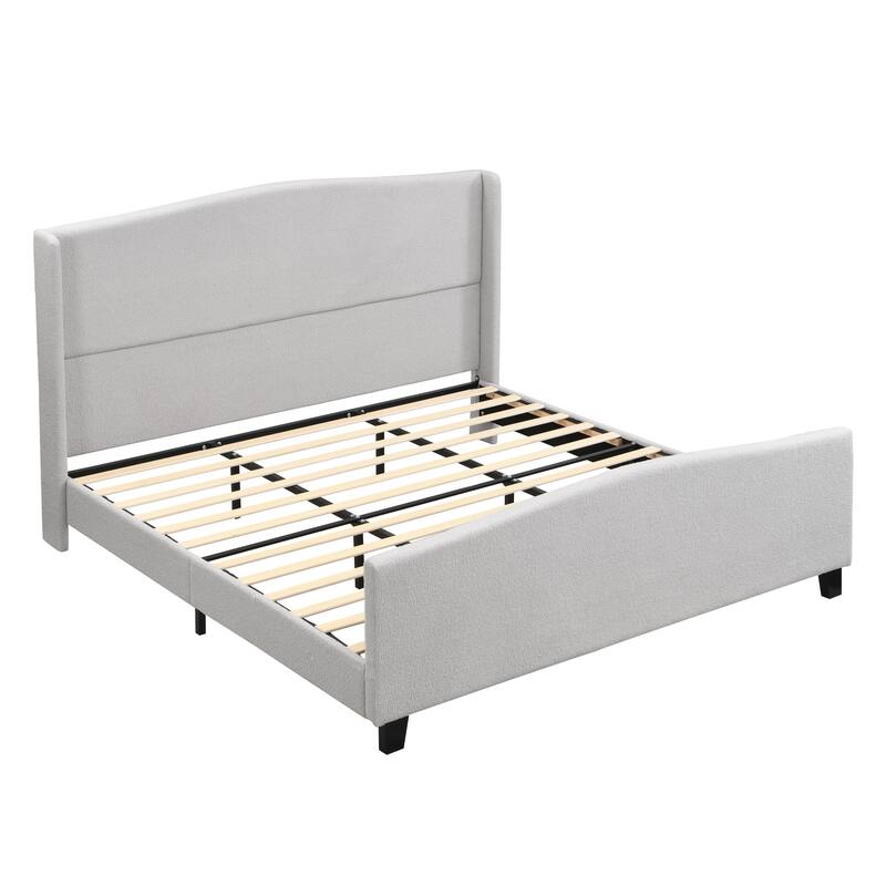 49.21"High Back Upholstered Headboard Teddy Velvet Bed Frame