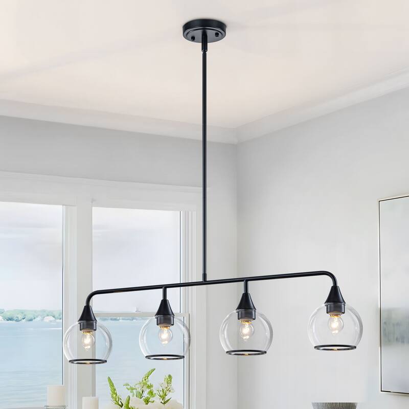 Starsky 4-Light Linear Clear Glass Globe Pendant for Kitchen Island, Modern Adjustable Chandelier