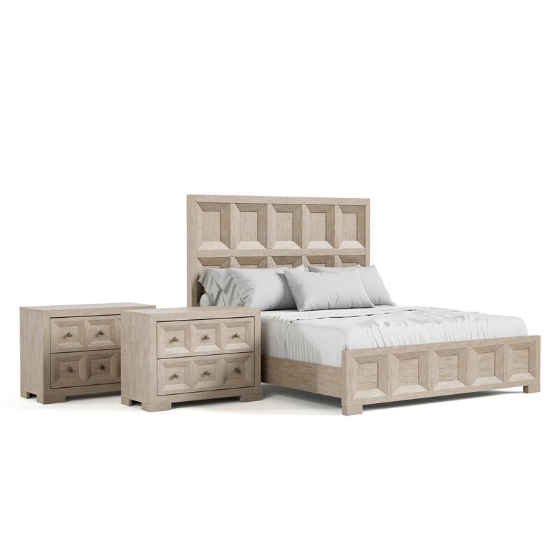 Furniture of America Durem Modern Classic 3-Piece Solid Wood Panel Bedroom Set with 2-Drawer Oversized Nightstand