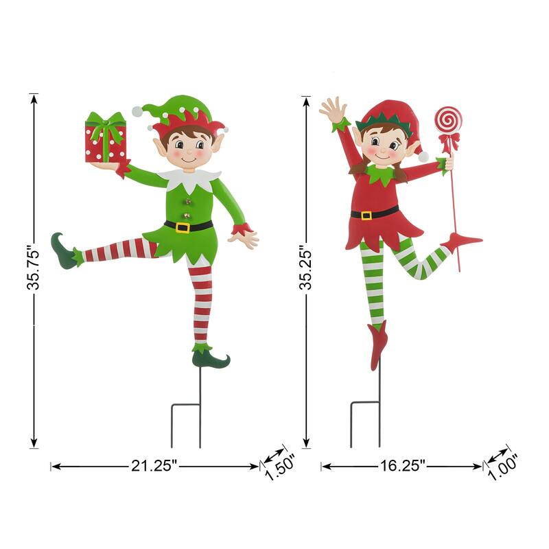 Glitzhome Christmas Metal Dancing Elf Cupcake Candy Cane Yard Stake Wall Decor