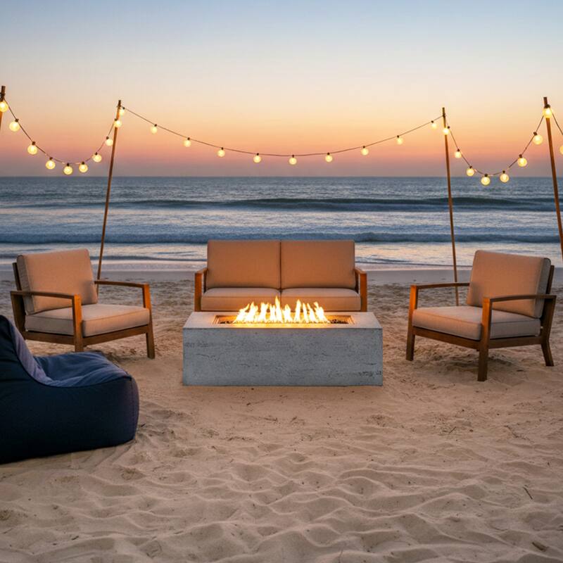 41.9" Outdoor Rectangular Propane Fire Pit 40000 BTU, Heater with Stainless Steel Burner and Free Lava Rocks, Waterproof Cover