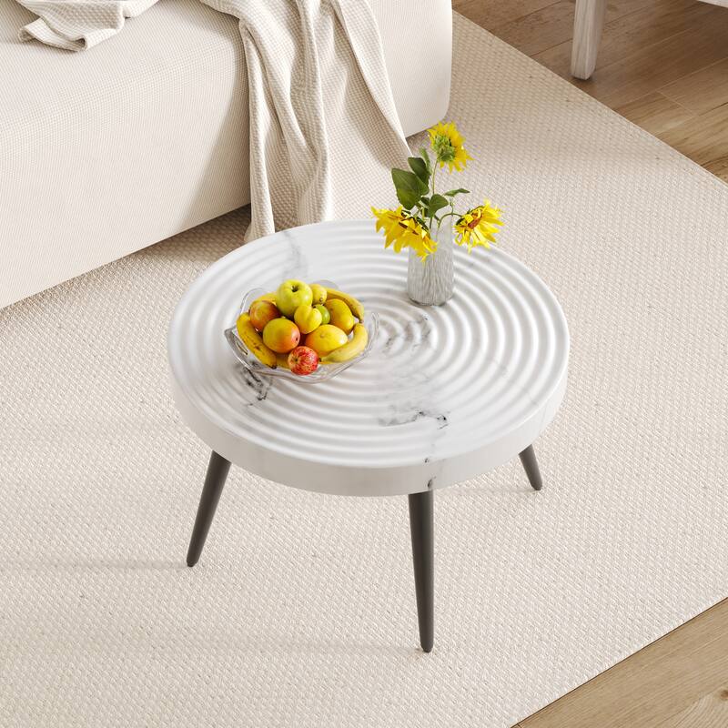 31-inch Modern farmhouse-style living room coffee table, round table with natural finish, white marble style
