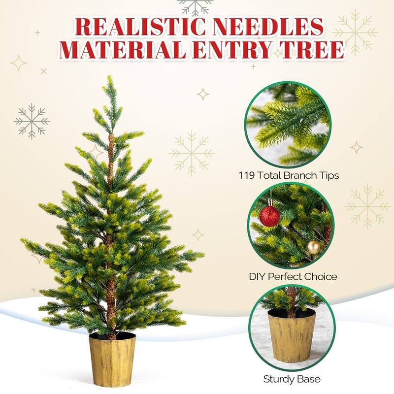 2 Pack 4 FT Dual Tone Artificial Christmas Tree with Pot Stand, Potted Xmas Pine Tree with 119 Branch Tips for Holiday Party