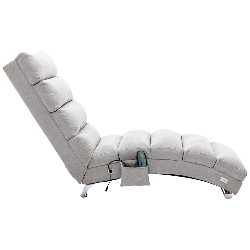 Light Grey 21.65" High Back Upholstered Chaise Lounge Chair with Massage
