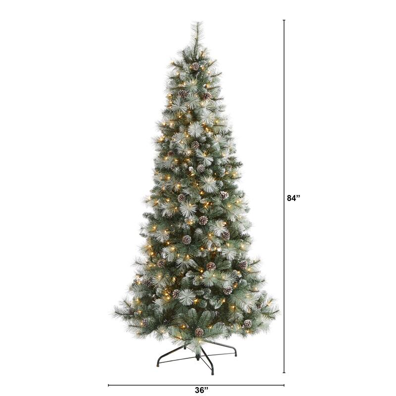 7’ Pre-Lit Brit Columbia Pine Artificial Christmas Tree, Clear LED Lights - 7 Foot