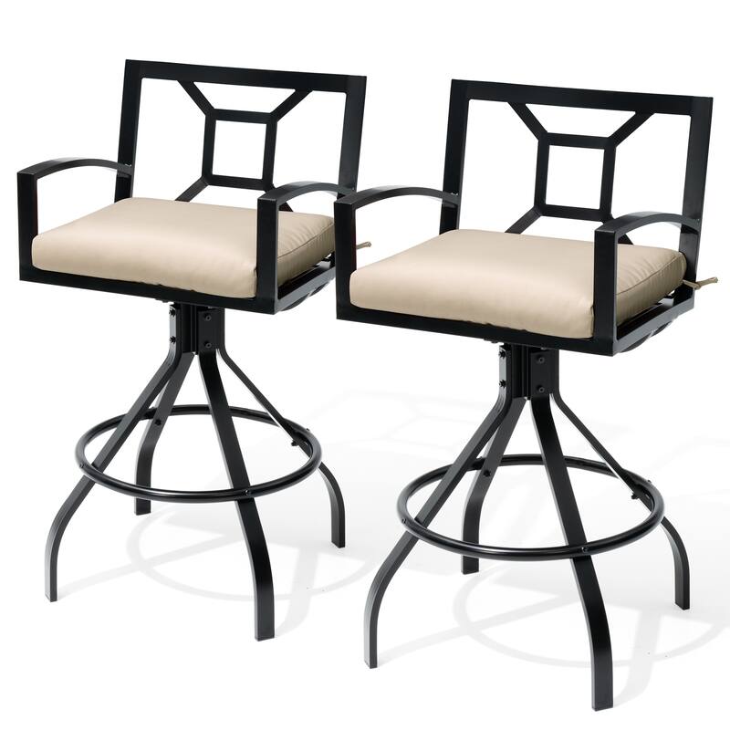 Outdoor Patio Aluminum Swivel Bar Stools with Sunbrella Fabric Cushion - 18.9 in W x 18.9 in D x 42.9 in H