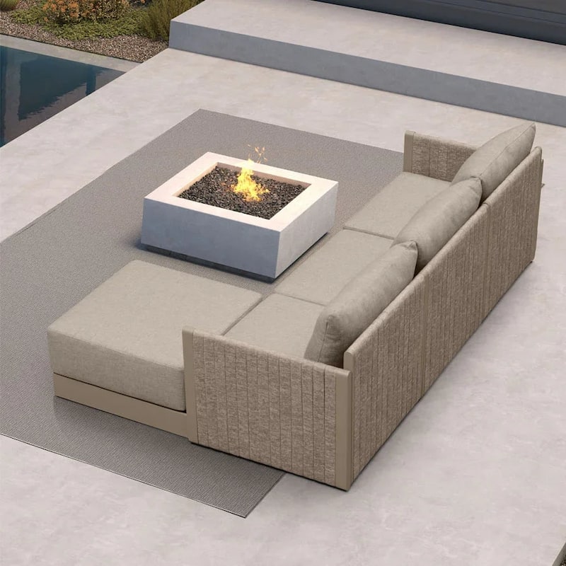 PURPLE LEAF Santorini 4-13 Piece Khaki Sofa with Ottoman and Cushion for Poolside Garden Couch Outdoor Patio Conversation Sets - 4-Piece - L-shaped