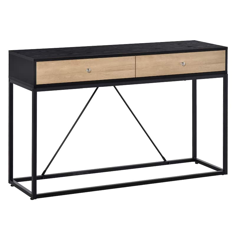 HOMCOM Console Sofa Table with 2 Drawers Narrow V Shape designed Entryway Table with Metal Frame for Hallway Living Room