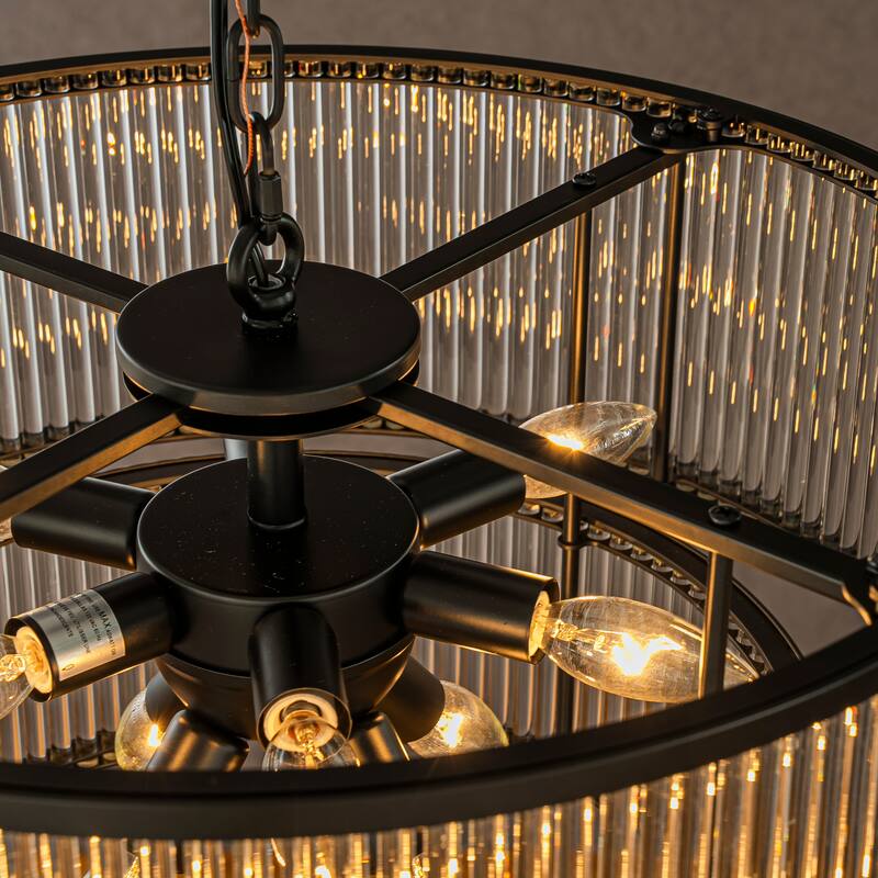4/10-Light Modern Glam Glass Drum Chandelier Contemporary Hanging Light For Living Room Entryway Bedroom