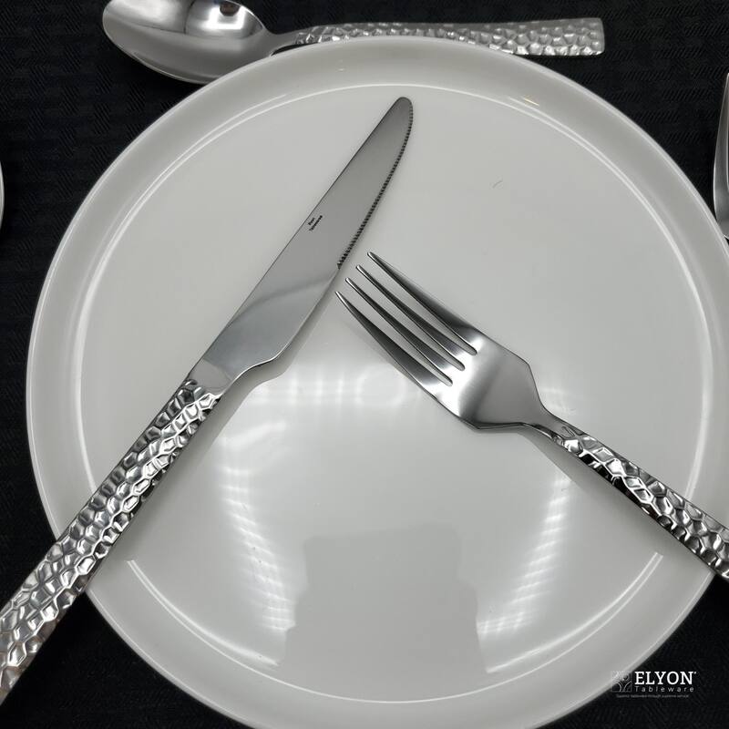 Elyon Hammered Reflective Silver 20, 40, 60 Piece Flatware Set Stainless Steel Service For 4, 8, 12