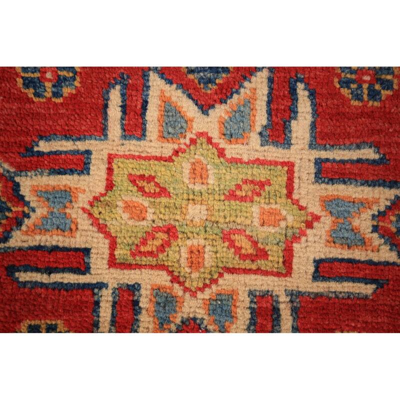 Geometric Red Kazak Oriental Foyer Rug Handmade Wool Carpet - 2'0" x 3'0"
