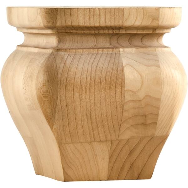 slide 1 of 1, Hardware Resources Bun Foot with Decorative Styling, 4-1/4"H x 4-1/4" Natural Maple
