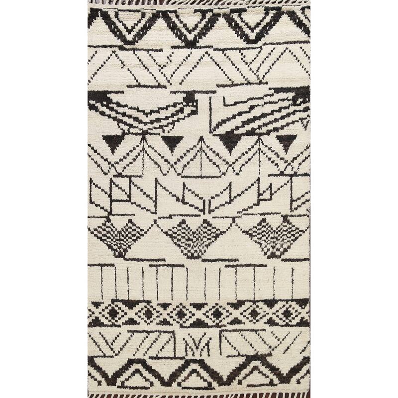 Tribal Modern Vegetable Dye Moroccan Berber Oriental Area Rug Handmade - 4'6" x 6'8"