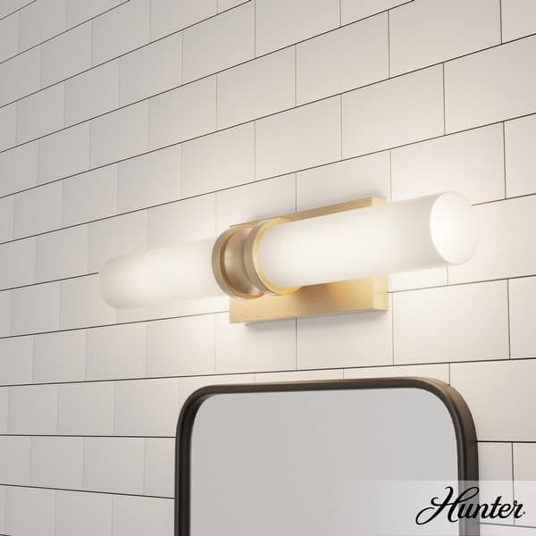 slide 2 of 9, Hunter Lenlock Vanity Wall Light - Art Deco, Damp Rated 22" - Alturas Gold-White Glass