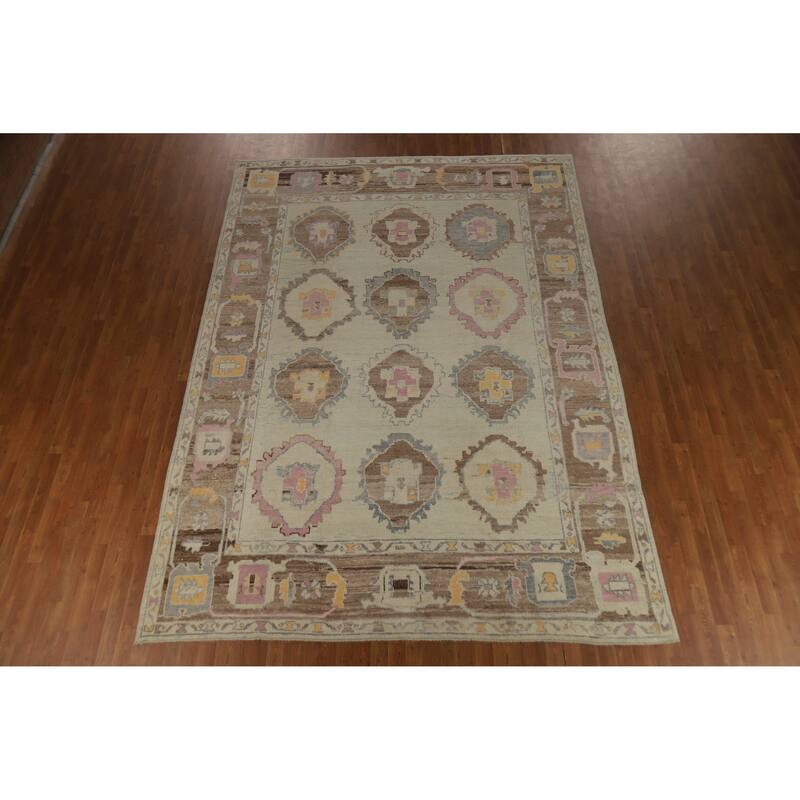 Hand Knotted Oriental 100% Wool Carpet Transitional All-Over Beige & Ivories Oushak Area Rug - 11' 11'' X 8' 8''