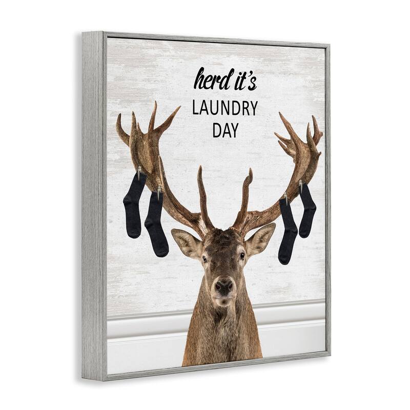 Stupell Laundry Elk with Hanging Socks Framed Giclee Art Design By Lettered and Lined
