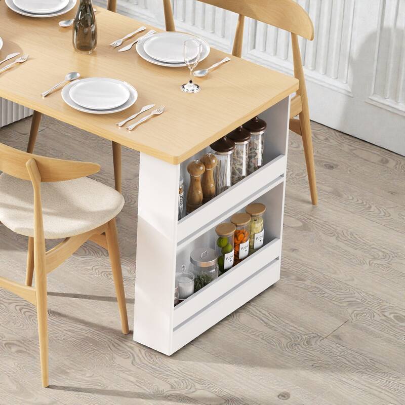 82.6" Fluted Kitchen Island with Extendable Dining Table for 2-6, Power Outlet, Double-Side Storage, Drawers