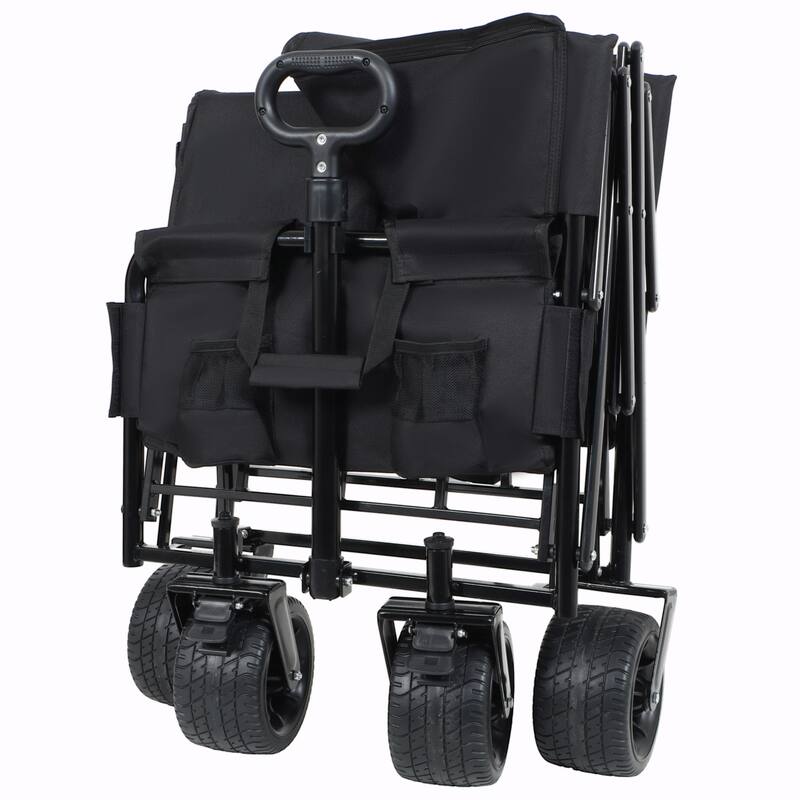 3-in-1 Convertible Folding Wagon Cart with Bench Seat & Storage - 500lbs Heavy-Duty Utility Wagon, 180L Capacity
