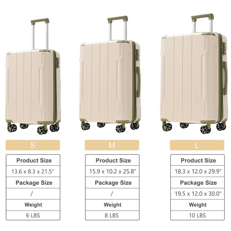 Luggage Sets 3 Piece, Expandable Hard shell ABS Suitcases with Double Spinner and TSA Lock, Suitable for Both Men and Women