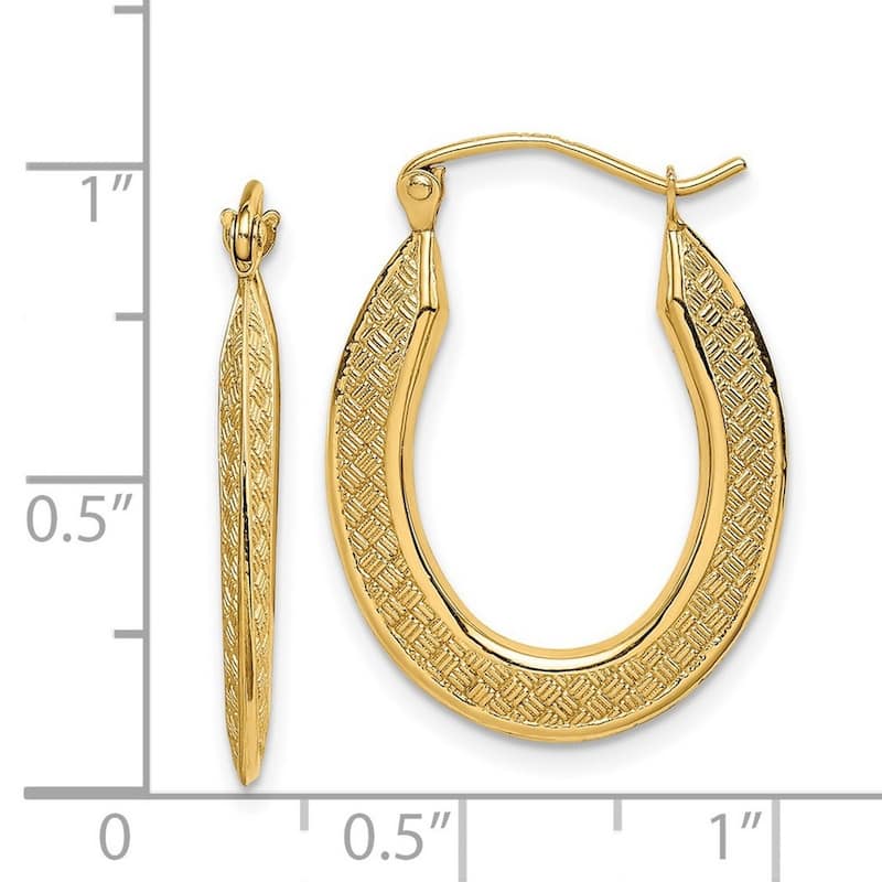 Curata 14k Yellow Gold Textured Stamped Hoop Earrings - 18.5x1mm