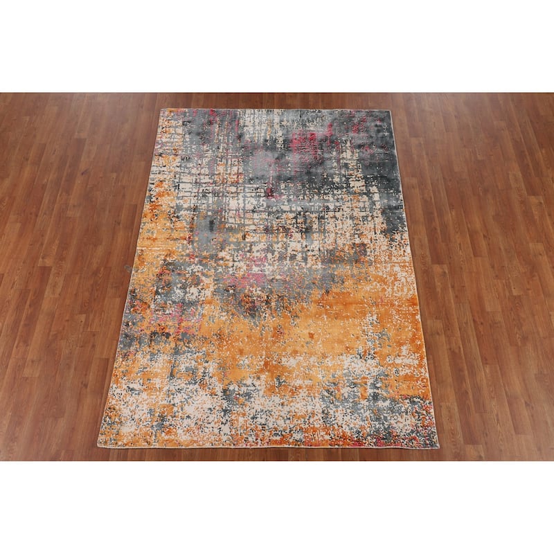 Contemporary Abstract Area Rug Hand-Knotted Bedroom Wool Carpet - 5'3" X 7'5"