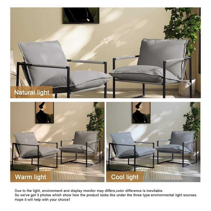 Modern Metal Frame Upholstered Sling Accent Armchair Set of 2