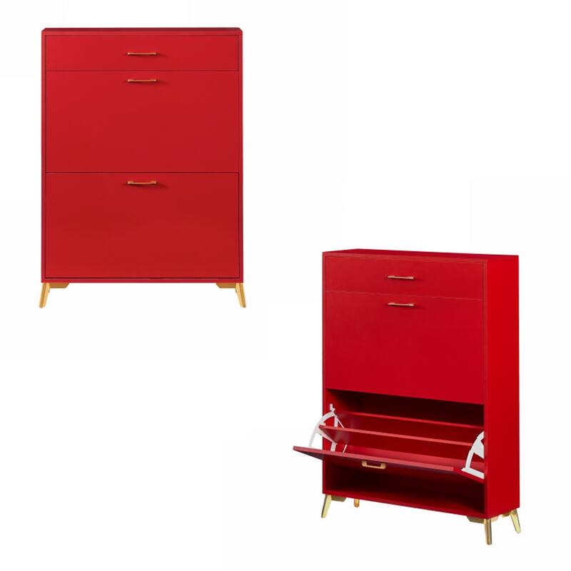 Freestanding Shoe Cabinet for Entryway, with 2 Flip Doors and Drawer - 32'W x 10''D x 43''H