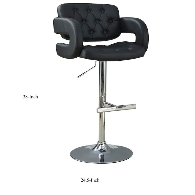 Adjustable Swivel Pub Bar Stool with Chrome Base, Black Faux Leather Seat and Footrest, Contemporary Counter Chair