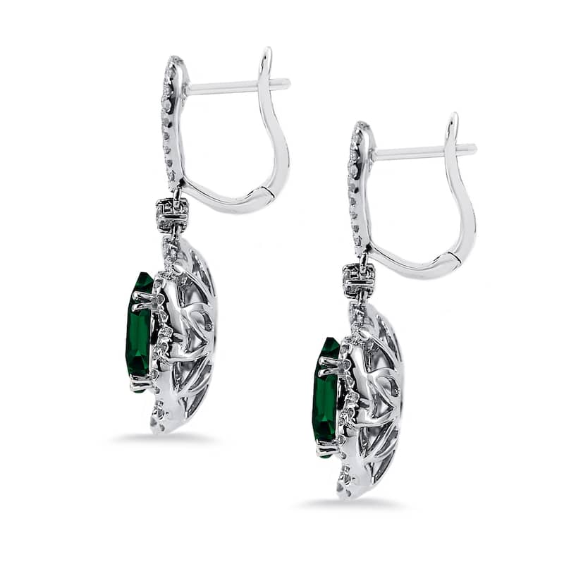 Auriya 4 9/10ct Fancy Oval-cut Emerald Halo Diamond Drop Earrings 2 1/8ctw 18k Gold