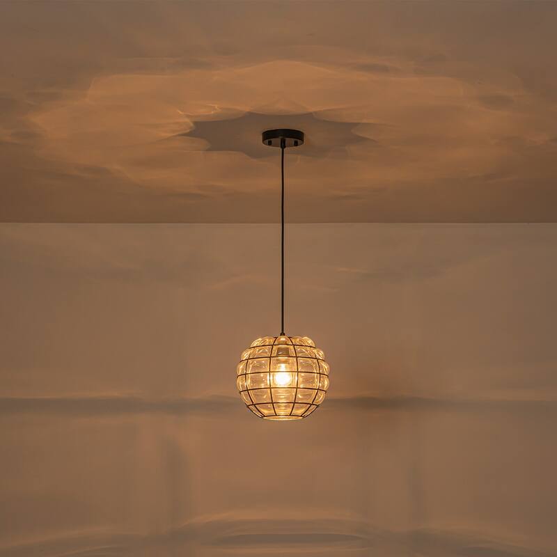 9.84 in. Industrial Clear Grid Glass Pendant Light