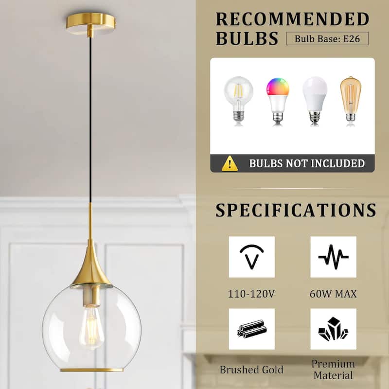 Modern Pendant Light Fixture Dimmable Kitchen Island Hanging Ceiling Lights with Glass Shade
