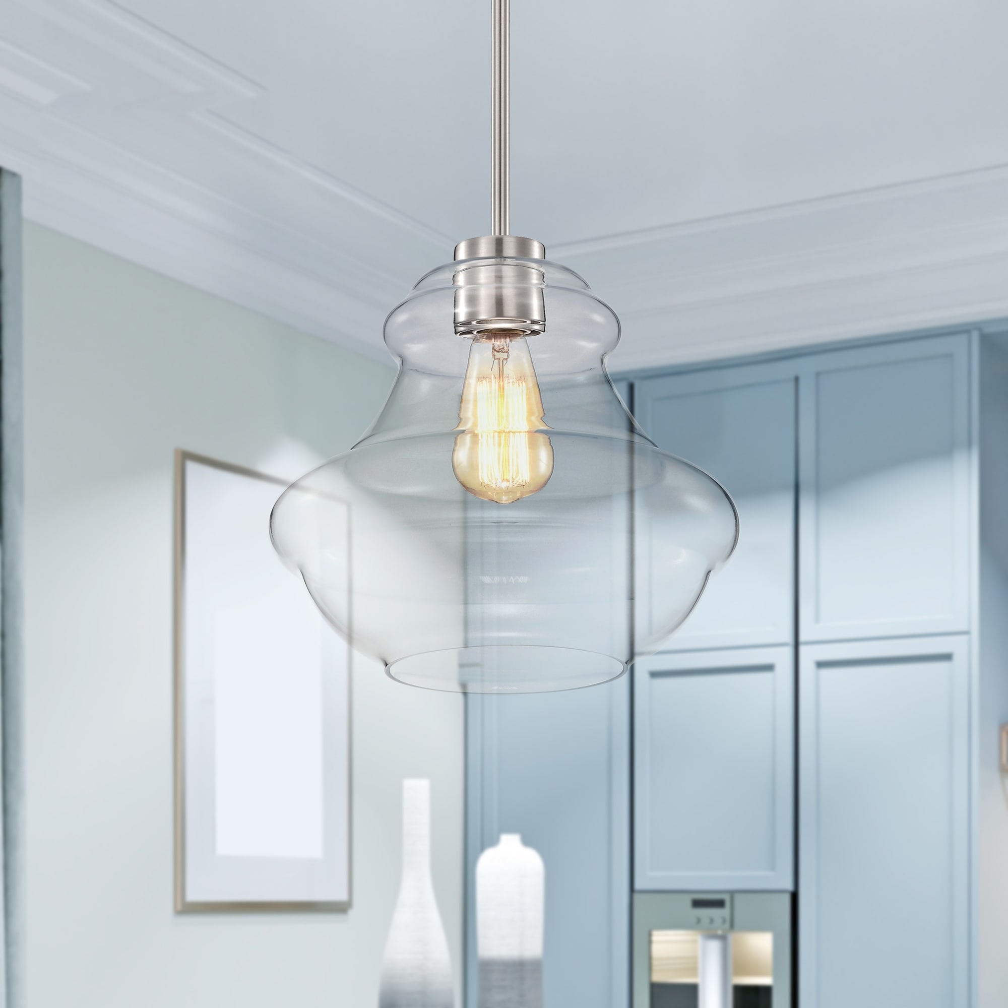 Brushed nickel schoolhouse light top