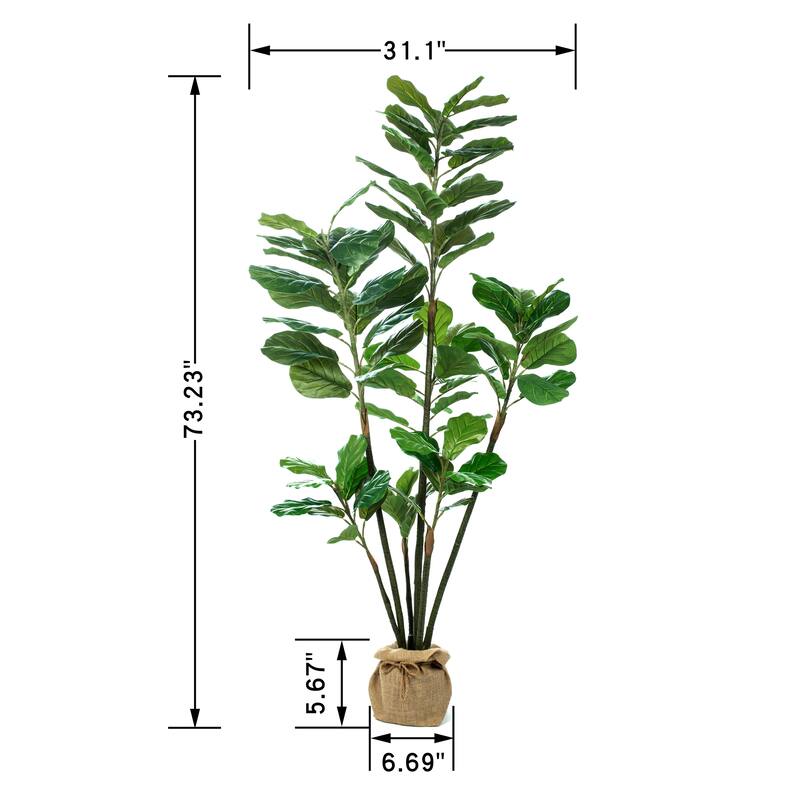 Fiddle Leaf Fig Faux Tree in pot (Set of 2) - Green - 73.23'' H x 31.1'' W x 20.47'' D