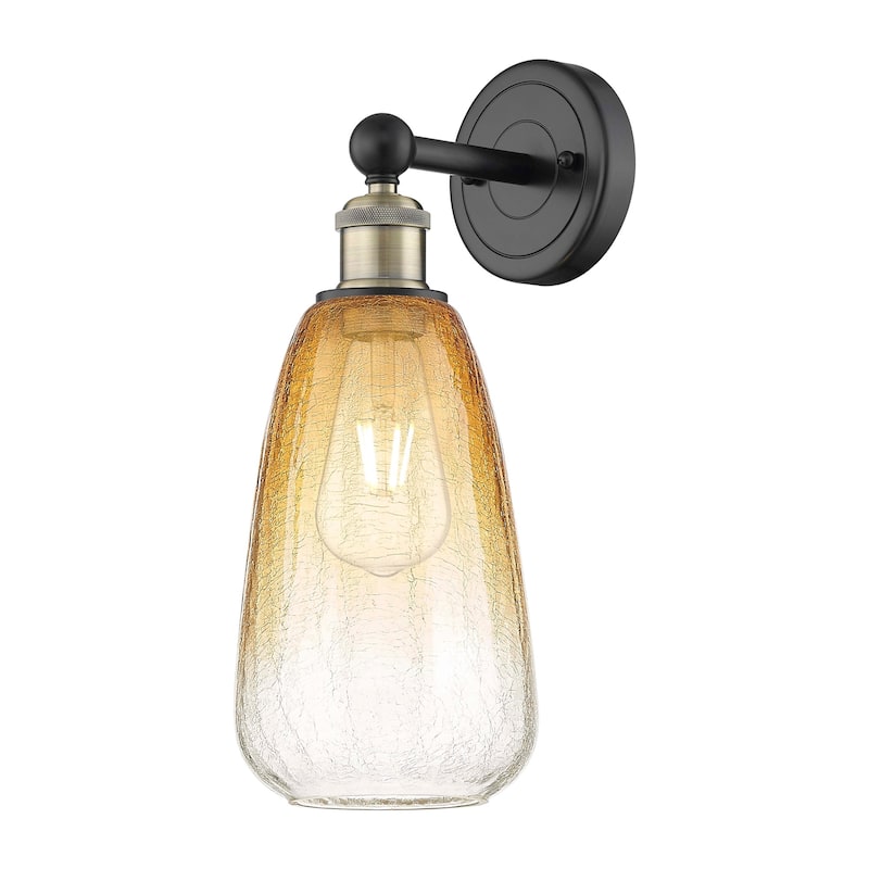 Innovations Lighting 616-1W-16-6 Brookhaven Almond Sconce Brookhaven - Black Antique Brass / Amber