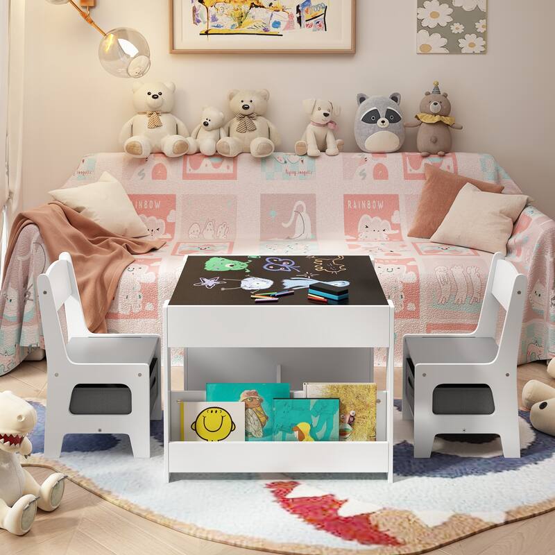 4 in 1 Kids Activity Table and Chair Set with Removable Tabletop Storage, Toddler Craft Table and Chairs