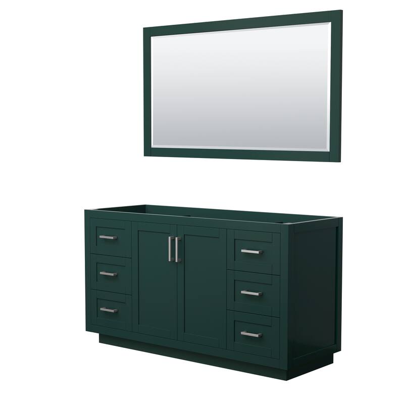 Miranda Bathroom Vanity Cabinet, 58-Inch Mirror - 60-Inch Single - Green, Brushed Nickel Trim, No Top