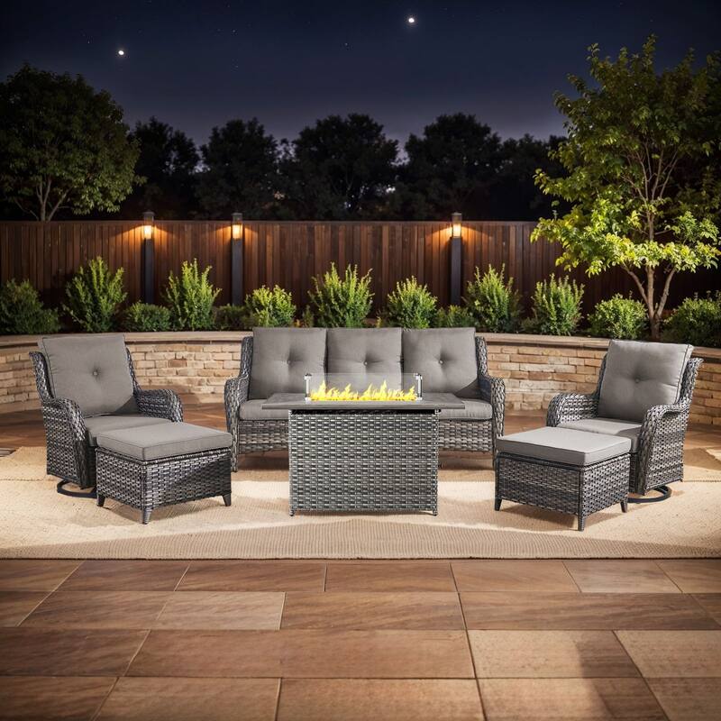 Fire Pit Table with Patio Glider Chairs Sofa Chairs Set - Grey - Grey