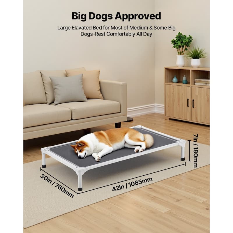 Elevated Dog Bed for Large Dogs Portable Raised Dog Cot with Teslin Mesh L - 42 x 30 x 7 in /