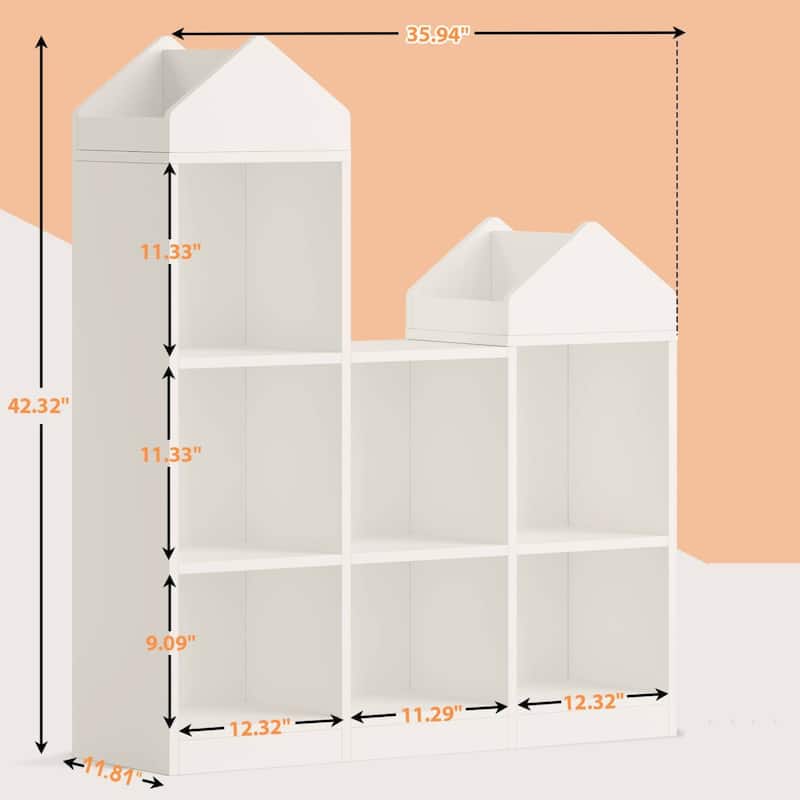 7-Cubby Kids Bookshelf Wooden Storage Cabinet for Boys Girls