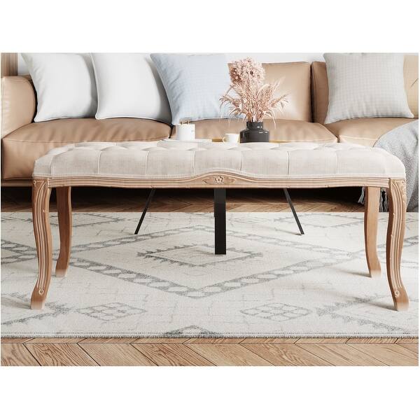 Transition Bench 44-inch Linen Upholstered Tufted Transitional Bench - Bed Bath & Beyond ...