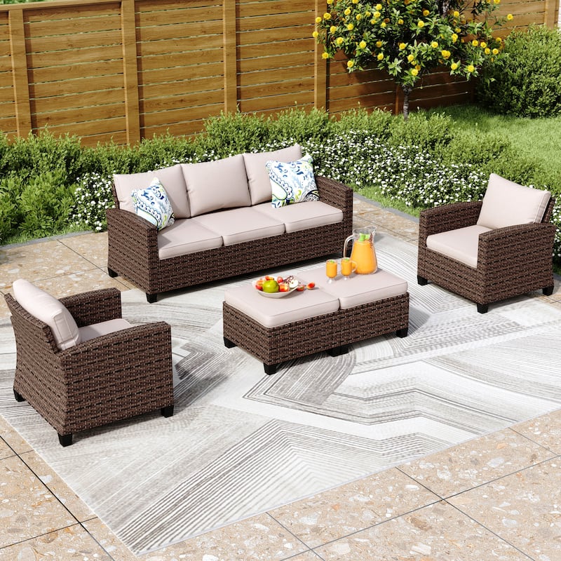 5/9-Seat Patio Furniture Wicker Rattan Outdoor Deep Seating Sectional Sofa Large Conversation Set - 7-Seat - Beige