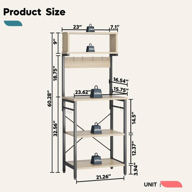 Kitchen Baker's Rack Microwave - 15.75"D x 23.62"W x 60.28"H