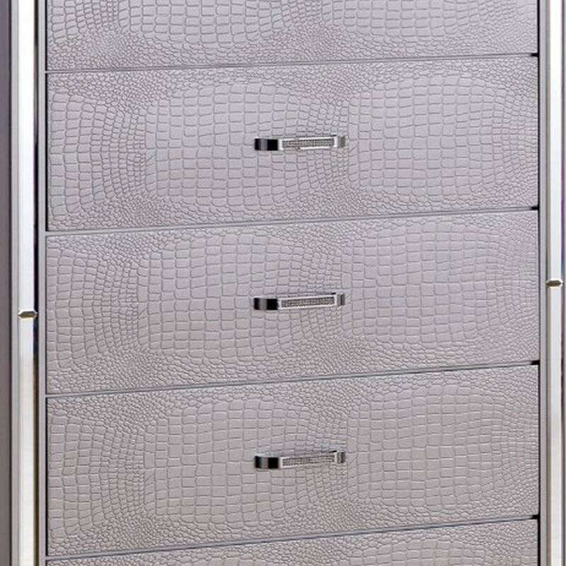 Contemporary Style Five Drawer Wooden Chest, Silver