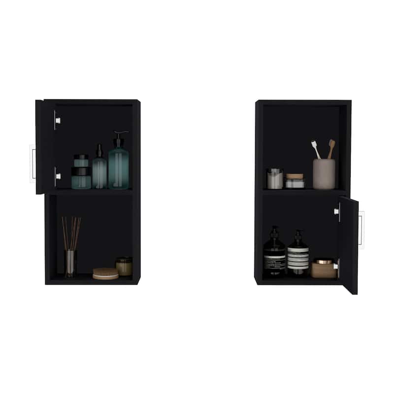 2-PC Wall-Mounted Bathroom Medicine Cabinet with Open and Closed Storage
