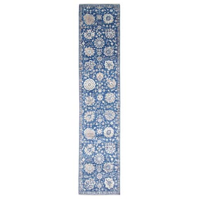 ECARPETGALLERY Hand-knotted Heritage Blue Silk, Wool Rug - 2' 7" x 12'