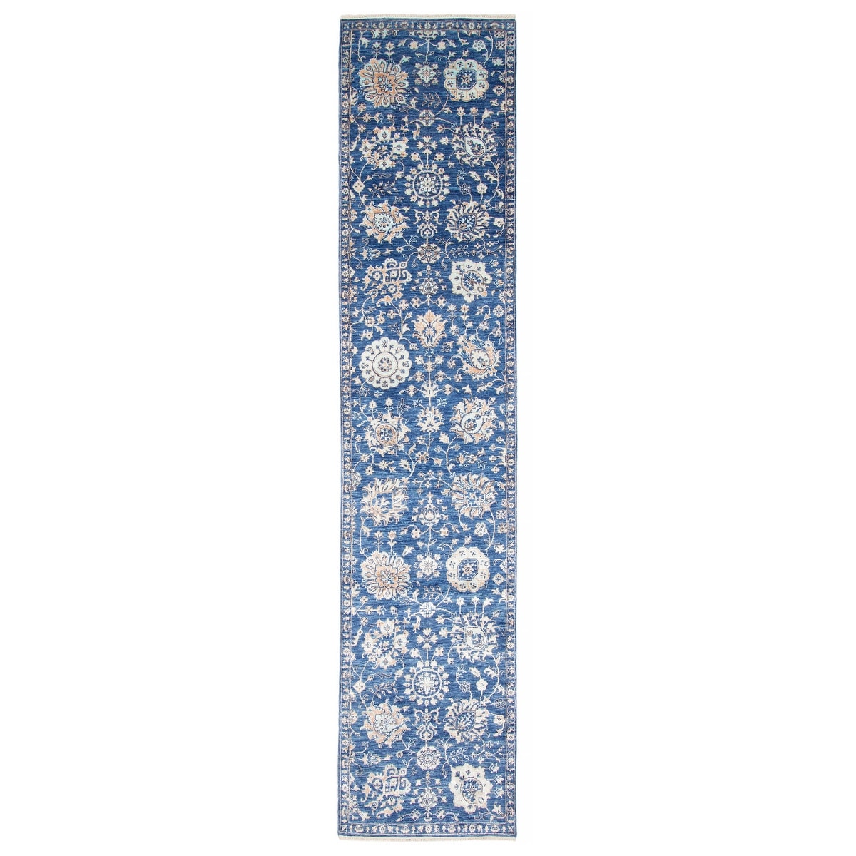 ECARPETGALLERY Hand-knotted Heritage Blue Silk, Wool Rug - 2' 7" x 12'