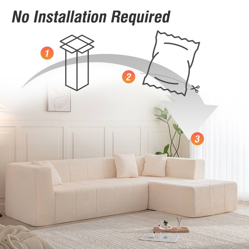 105.5" Polyester Upholstered Modular Oversized L-Shaped Comfy Sectional Compressed Sofa