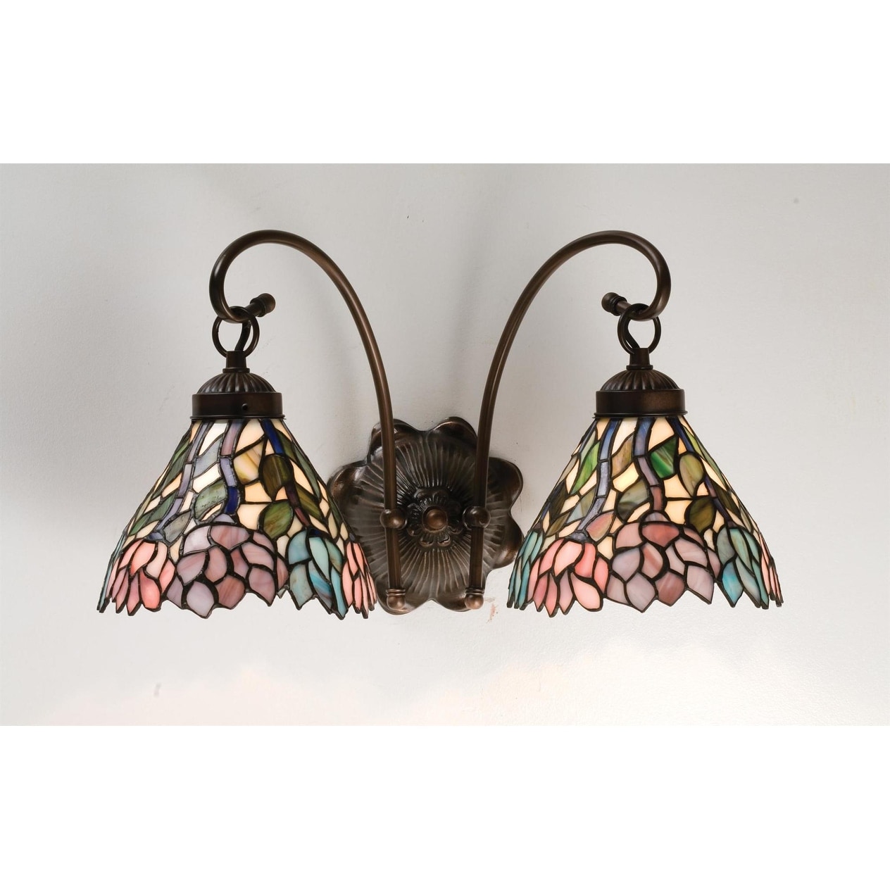 Meyda Tiffany Wisteria 17" Wide 2 Light Double Sconce with Stained