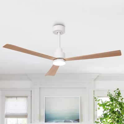 52" Modern Integrated LED White Ceiling Fan with Light and Remote